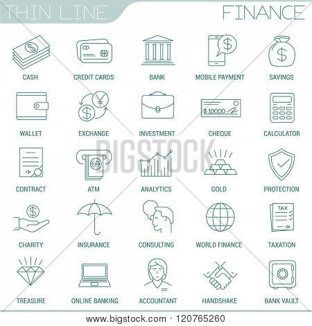 Thin line money and finance vector interface icon set