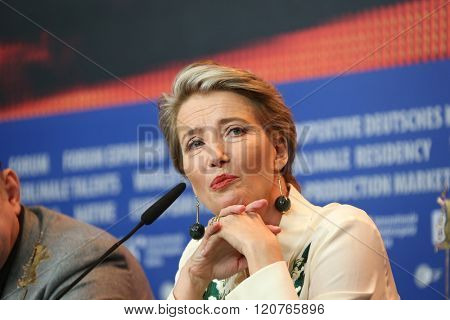 Emma Thompson attends the 'Alone in Berlin' (Jeder stirbt fuer sich) press conference during the 66th Berlinale Film Festival Berlin at  Hyatt Hotel on February 15, 2016 in Berlin, Germany.