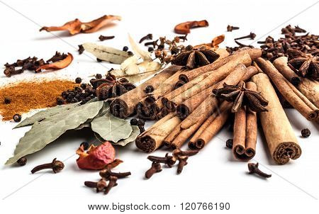 Variety Of Spices On A White Background