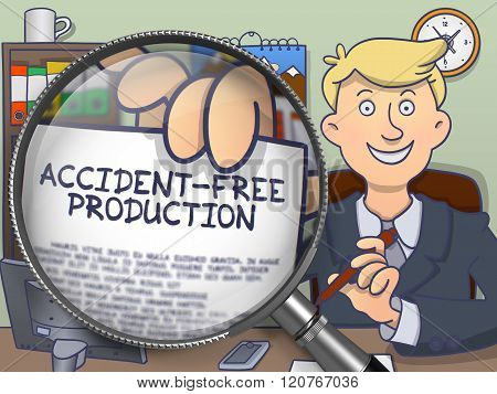 Accident-Free Production through Magnifier. Doodle Concept.