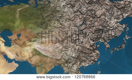 Dying Earth Global Warming Heavy Pollution Affected And Dried Far East Asia