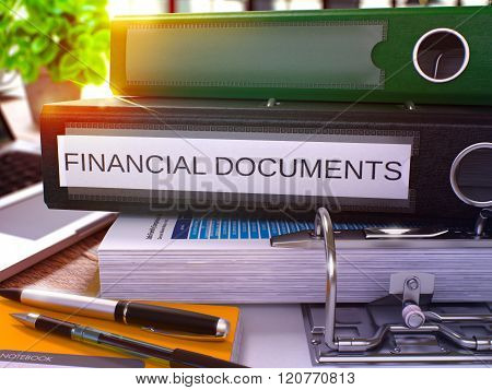 Black Ring Binder with Inscription Financial Documents.