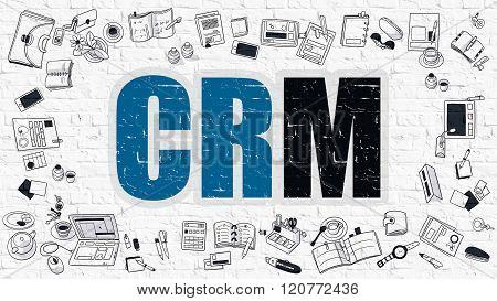 CRM Concept with Doodle Design Icons.