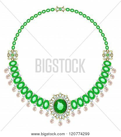 Necklace with emeralds