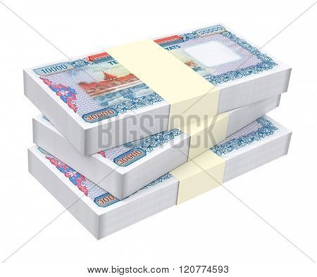 Myanmar kyat bills isolated on white background. Computer generated 3D photo rendering.