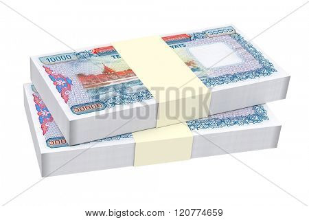 Myanmar kyat bills isolated on white background. Computer generated 3D photo rendering.
