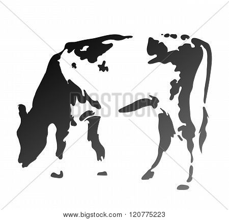 The cow chews a grass. Simple silhouette. Illustration EPS8