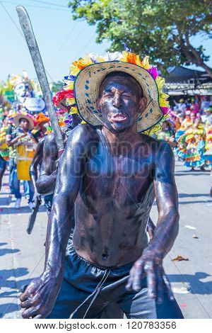 BARRANQUILLA COLOMBIA - FEB 07 : Participants in the Barranquilla Carnival in Barranquilla Colombia on February 07 2016. Barranquilla Carnival is one of the biggest carnival in the world