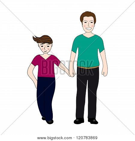 Happy Father Holding His Son By The Hand Of A Teenager