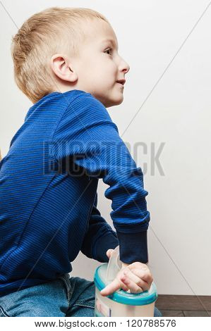 Little Boy Help Parent Cook In Kitchen.