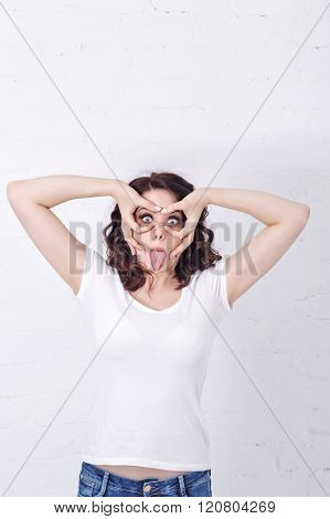 Girl Was Joking. Girl Shows Tongue.