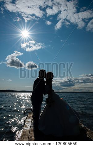 Bride and Groom at Sunset Romantic Married Couple