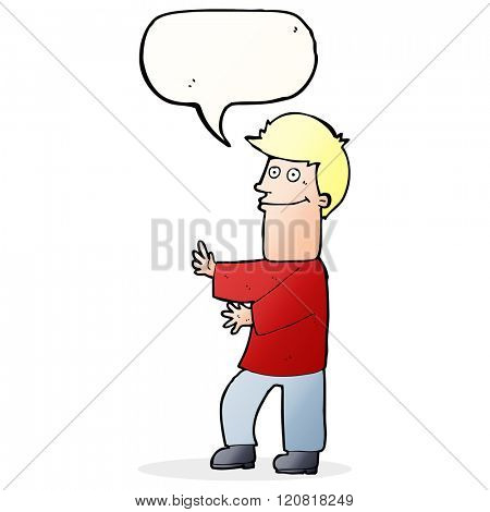 cartoon man gesturing with speech bubble