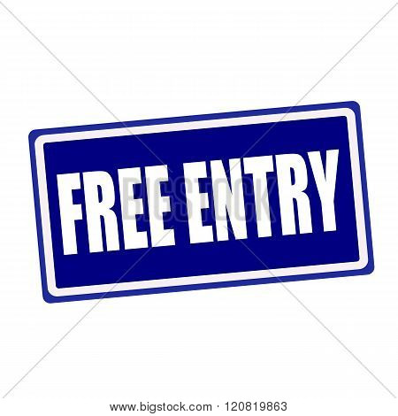 Free entry white stamp text on blue background