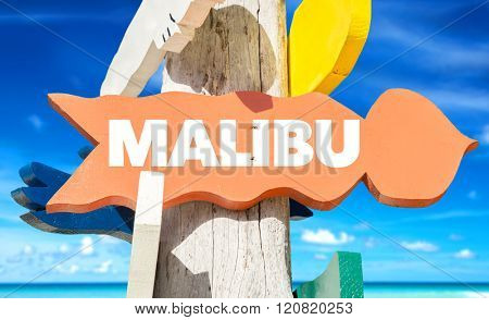 Malibu direction sign with beach