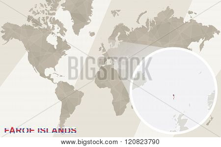 Zoom On Faroe Islands Map And Flag. World Map.