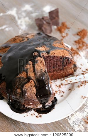 Home made chocolate pie on plate