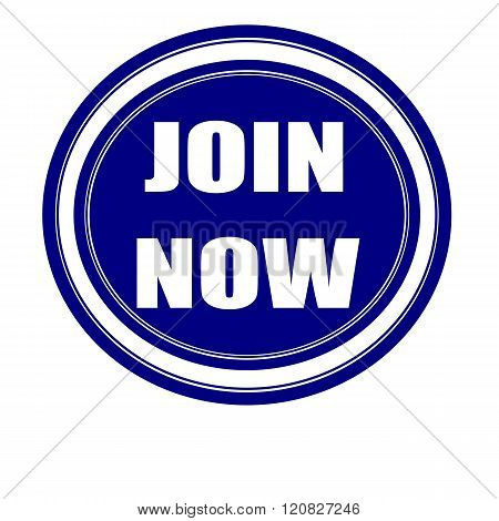 Join now white stamp text on blueblack