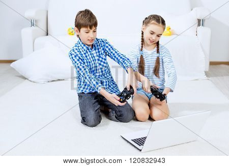 Kids playing game console