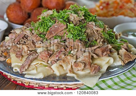 Kazakh National Dish Of Meat And Dough - Beshbarmak