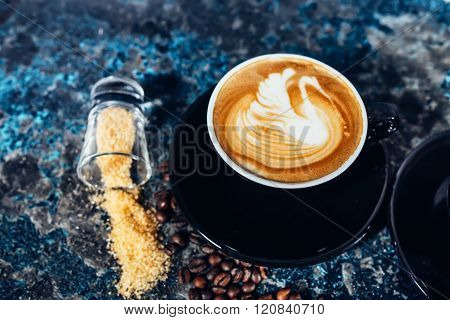 Coffee Latte Art, Barista And Bartender Creating Machiatto Coffee