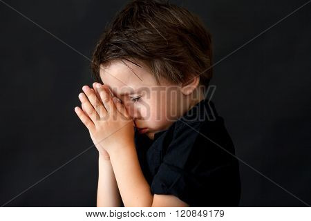 Little Boy Praying, Child Praying, Isolated Background