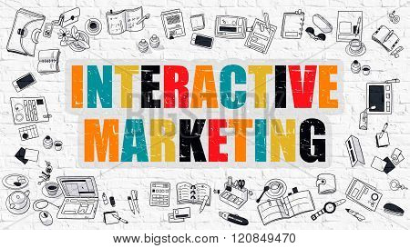 Interactive Marketing Concept with Doodle Design Icons.