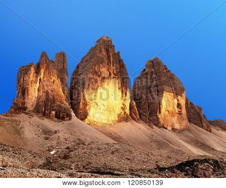 Evening View Of Drei Zinnen Or Tre Cime Di Lavaredo