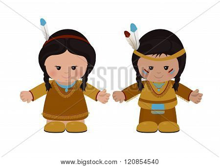 American Indians, Man And Woman In National Dress