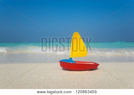 Toy Ship On The Sea Background