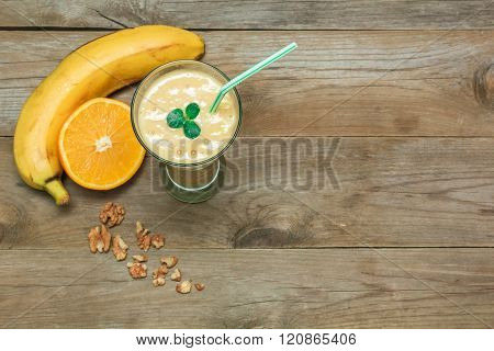Fruit Smoothies, Banana And Orange Top View