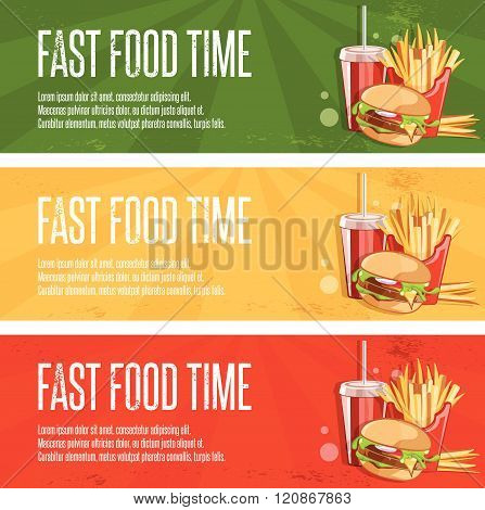 Fast Food Vector Banners With Burger,fried Potatoes And Cola