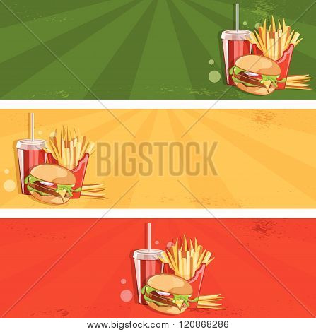 Fast Food Vector Banner With Burger,fries And Cola