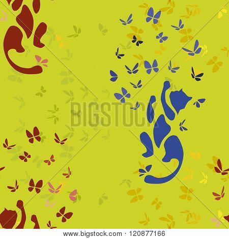 pattern with cats and butterfly