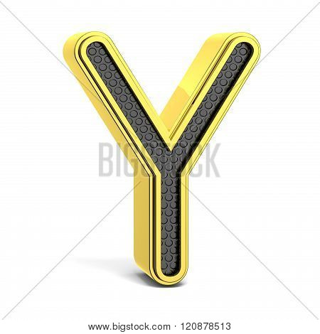 Golden and black round alphabet. Letter Y. 3D render illustration isolated on white background with soft shadow
