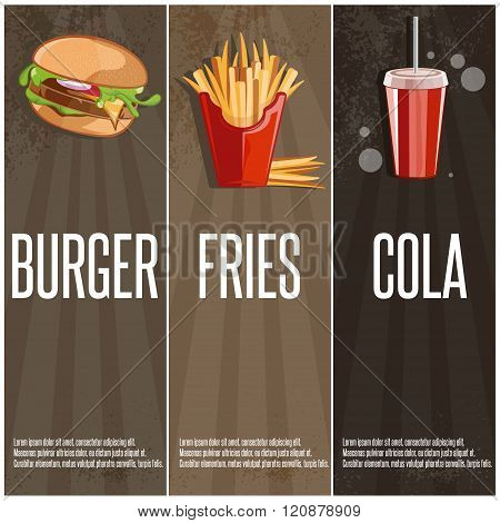 Fast Food Vector Banners With Burger,fried Potatoes And Cola