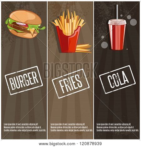 Fast Food Vector Banners With Burger,fried Potatoes And Cola