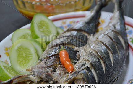 long tail tuna steamed on dish