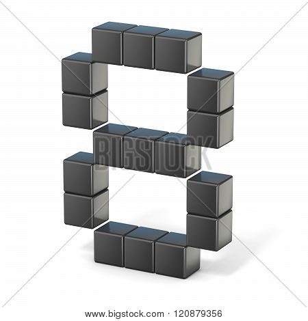 8 bit font. Number 8. 3D