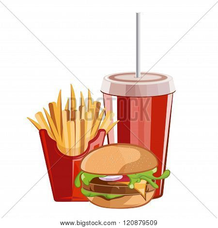 Fast Food Vector Illustration With Burger,fries And Cola