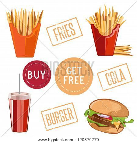 Fast Food Vector Illustration With Burger,fries And Cola