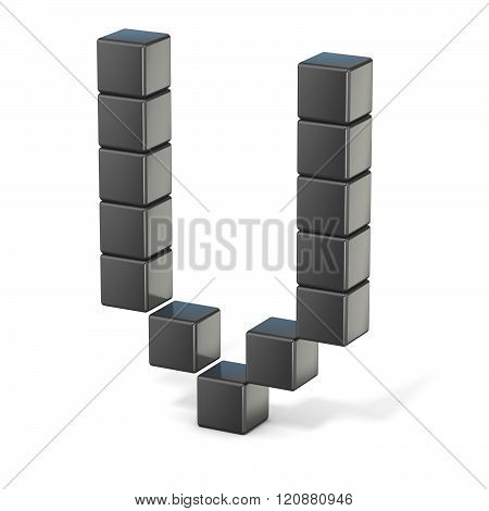 8 bit font. Capital letter V. 3D render illustration isolated on white background