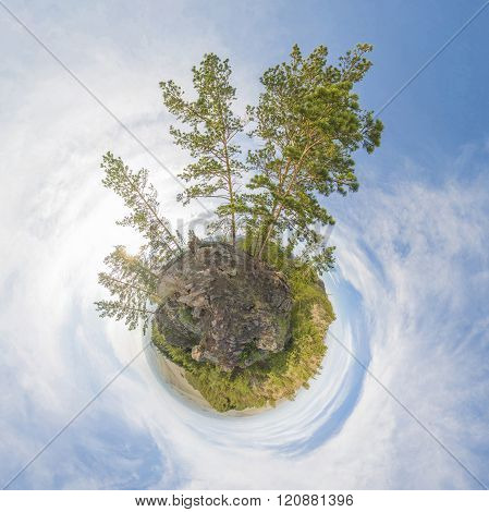 Little planet. The trees and mountains