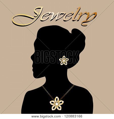 Silhouette of beautiful woman with jewelry flowers. Jewelry vector. Jewelry picture. Jewelry JPEG. J