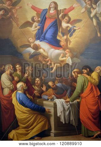 LUCCA, ITALY - JUNE 06, 2015: Altarpiece depicting Assumption of the Virgin Mary, work by Stefano Tofanelliin Cathedral of St.Martin in Lucca, Italy, on June 06, 2015