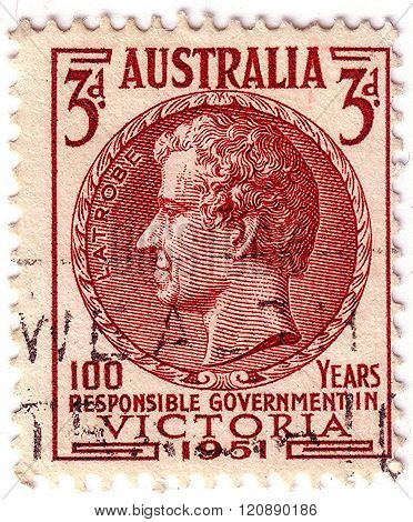 Australia - Circa 1951: A Stamp Printed In Australia Shows Charles Joseph La Trobe, Was The First Li