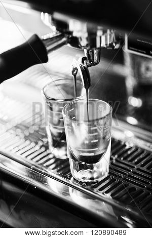 Italian Espresso Expresso Coffee Making Preparation With Machine