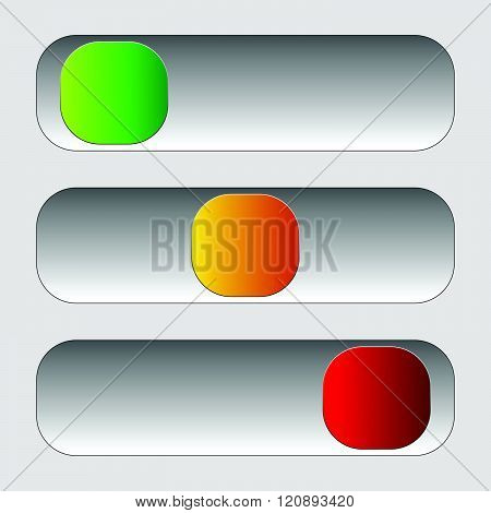 Horizontal Power Button Sliders In 3 States Without Icons.