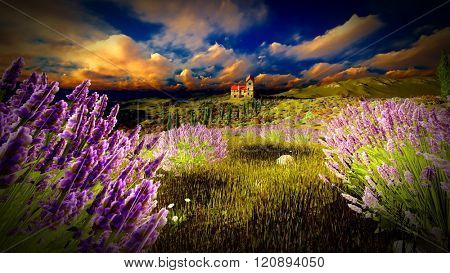 Castle towering 9ver lavender fields