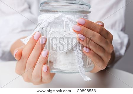 Closeup Of Beautiful Baby Pink Nails